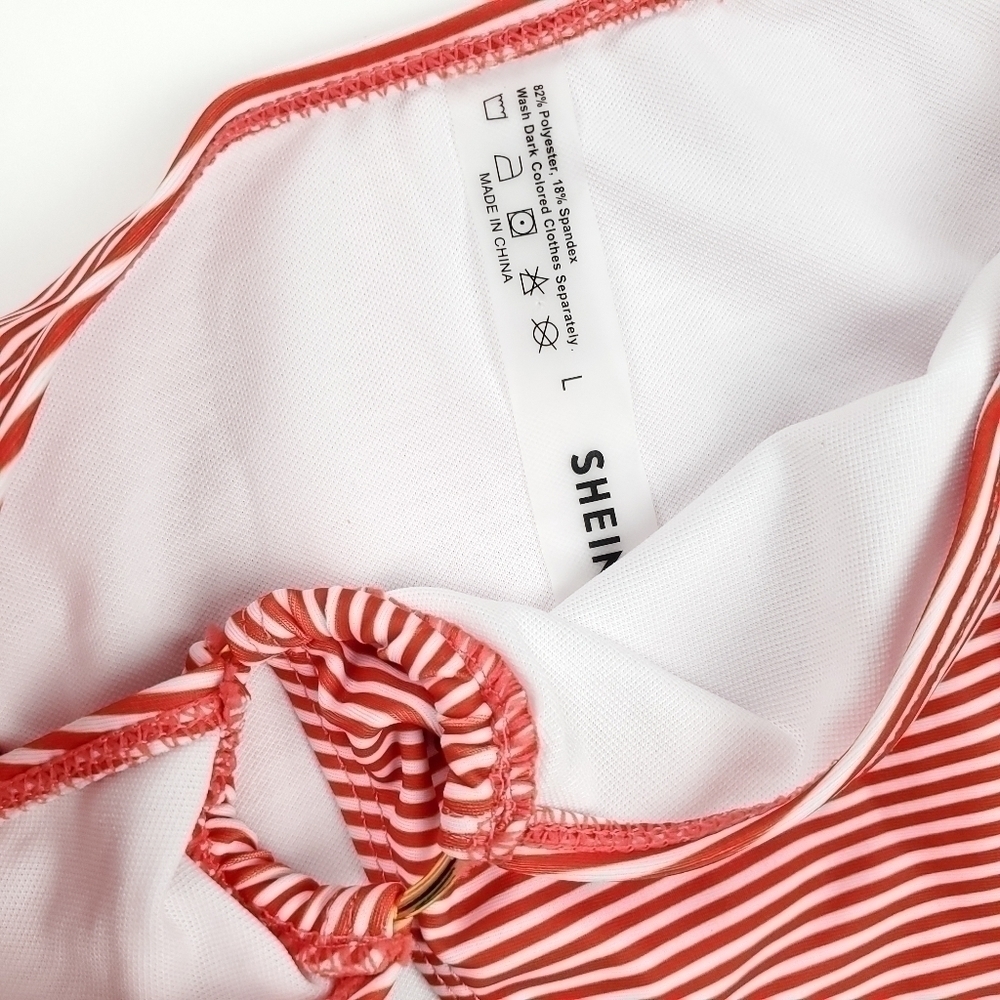 New Shein Red White Stripe 2 Pc Swimsuit Sz L - Picture 5 of 7